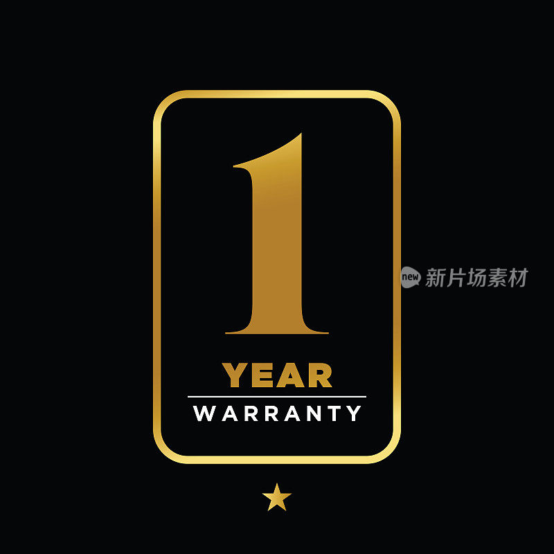 Warranty golden badge isolated on black background stock illustration